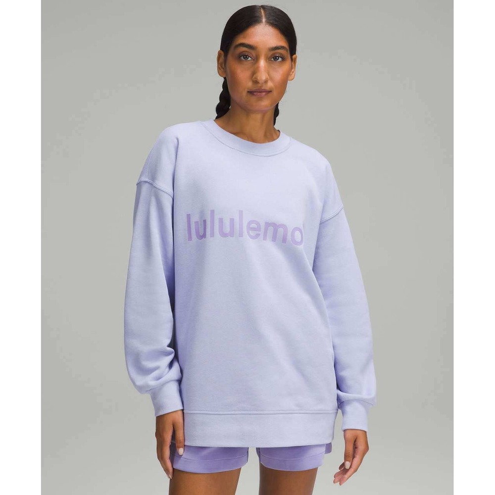 Lululemon Sweatshirt Perfectly Oversized Crew Purple Graphic Spellout Size 2 XS